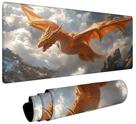 Tapis de Souris Dragon Étanche Tapis de Souris Gaming avec Antidérapant Base en Caoutchouc Bords Cousus, Mouse Pad Montagne pour PC Portable Clavier Deco Bureau Cadeau Homme 300 x 700 x 3mm FSBD-5917
