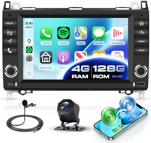 Hodozzy 4G+128G Autoradio für Mercedes Benz A-B-Klasse W169 B200 Viano Vito Sprinter W209 W906 W311, Android Wireless Carplay Android Auto Radio 8 Zoll Touchscreen Navi Bluetooth WiFi RDS Typ-C/USB