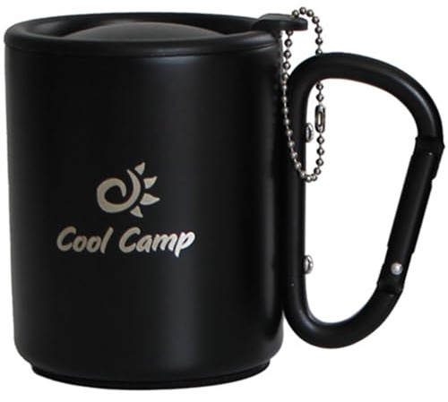 Otbushit Camp Mug, 220ml Dual Layer Camping Cup with Carabiner Handle, Heat Insulated Leakproof Lid, Portable Metal Cup for Outdoor