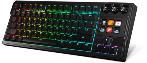 Zunate 78 Keys Mechanical Keyboard, RGB Wired Gaming Keyboard with 6 LCD Programmable Macro Keys, Hot Swappable Red Switch, for Gaming Typing and Programming (black)