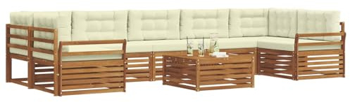 vidaXL Outdoor-Sofagarnitur mit Kissen 8 pcs Natur und Creme, Garten-Sofa, modulares Möbel, robuste Sitzgelegenheiten, Moderne Lounge für Terrassen, bequemes Set