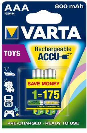 VARTA Rechargeable Accu Power vorgeladener AAA Micro Ni-Mh Akku (2er Pack, 800 mAh) , wiederaufladbar ohne Memory-Effekt - sofort einsatzbereit