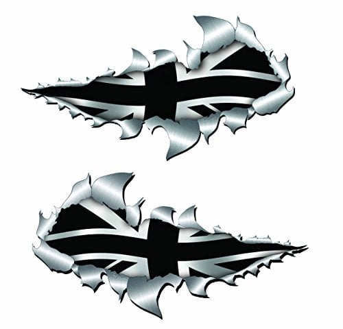 metal rip open,British Black union jack flag sticker.150mm
