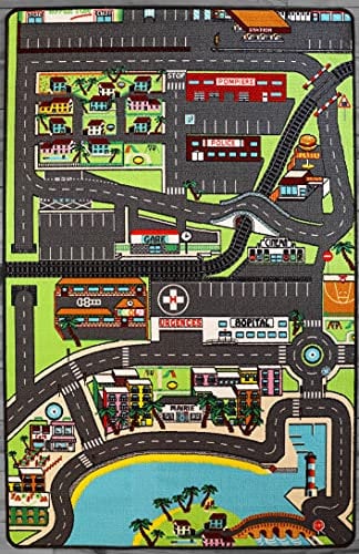 TAPITOM® | Autoteppich für Kinder in der Stadt - 130 x 200 cm | Straßenspielmatte | Circuit-Fußmatte für Kinderzimmer | rutschfest, Saum | CE-Normen