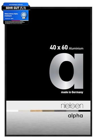 nielsen Bilderrahmen, 40 x 60 cm, Aluminium, Schwarz matt, Posterrahmen zum Aufhängen im Hoch- & Querformat, Echtglas, Alpha