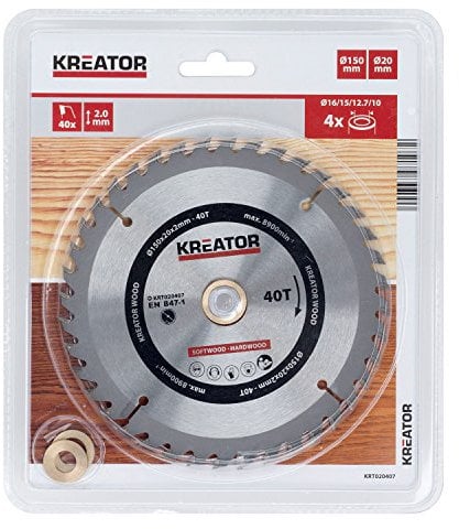 Kreator HSS Kreissägeblatt KRT020407 Ø 150 x 20 x 2 mm 40 Zähne Holzsägeblatt + 4 Reduzierringe
