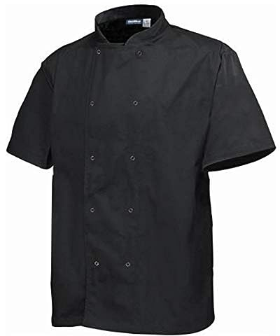 Genware NJ20-XXL Basic Stud Short Sleeve Jacket, Black, XX-Large