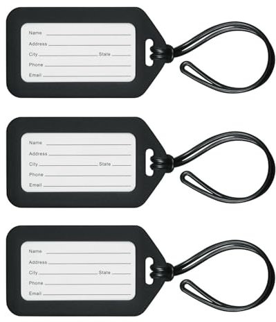 Mifflin - Étiquettes à bagages - Noir, Lot de 3 - Étiquettes pour sac de voyage - Étiquettes pour valises