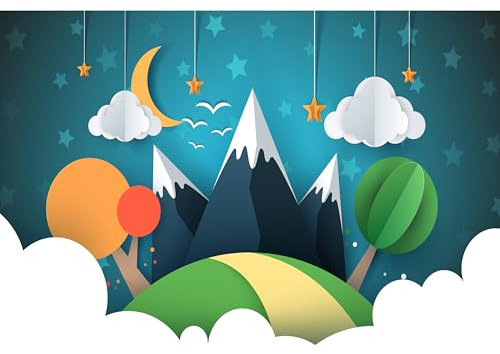 decomonkey Fototapete selbstklebend Kinderzimmer 294x210 cm XL Selbstklebende Tapeten Wand Fototapeten Tapete Wandtapete klebend Klebefolie Kinder Berge Sterne Landschaft