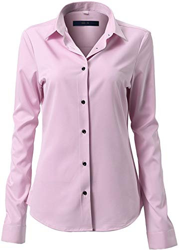 Chemise Femme Manche Longues, Chemise Basic Casual ELéGant Bureau Tunique Femme Mode Tee Top Haut Blouse,Rose,48 (UK 20)