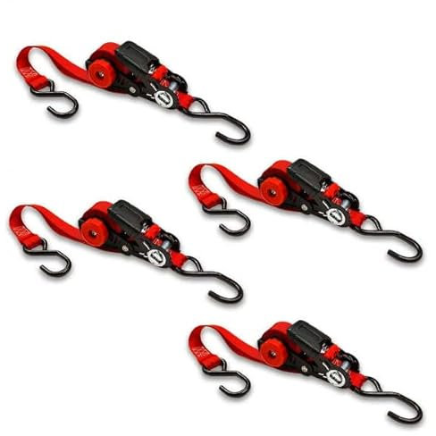 Self-Storing NeatStrap Ratchet Strap 1 in x 15 ft | 4 Pack | Motorcycle, Kayak Ratcheting Strap Tie-Downs for Neat Hauling and Storing | Tie Down Cargo Securely in Pickup Bed, Moving Truck, Trailer