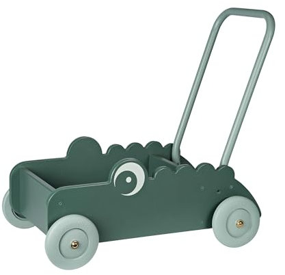 Done by Deer Lauflernwagen Holz - Croco - Grün - verstellbarem Griff, integrierten Bremsen - für Babys ab 9 Monaten