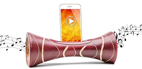 mangobeat® - Enceinte écologique et Universelle en Bois - Amplification de Tous Les Smartphones sans électricité - « Bordeaux Zébre » 25 cm