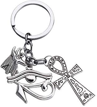 LUOEM Alte Ägyptische Symbol Schlüsselanhänger Ägyptische Ankh Kreuz Charme Anhänger Ornamente Auge Des Horus Schlüsselbund Ägyptischen Anubis Geschenk für Auto Schlüssel Tasche Dekor