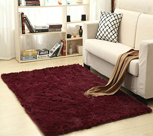 DAERG Super Soft Silk Wool Rug Indoor Modern Shag Area Rug Silky Rugs Bedroom Floor Mat Baby Nursery Rug Children Carpet,Burgundy,120X160cm