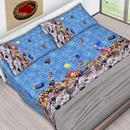 il dolce stile della tua casa completo lenzuola matrimoniali/singole/piazza e mezza puro cotone sotto con angoli matrimoniale maxi sopra e due federe fantasia marina modello Caraibi (matrimoniale)