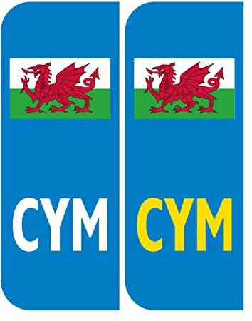 2 x Road Legal UK Car Number plate Stickers - Wales Flag Welsh Cymru Flag Car Registration Number Plate Self-Adhesive Vinyl for Road Vehicle Car, Van, Lorry, Motorbike