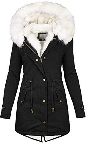 Tomwell Manteau Femme Veste Chaude d'hiver pour Femmes Hiver éPaissir Parka Militaire Polaire Chaude en Peluche Blousons à Capuche avec Fermeture à Glissière Doudoune A Noir XL