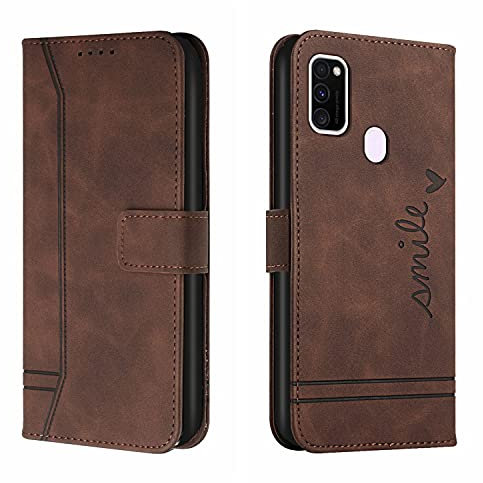 QIWEIQING Kompatibel mit Handyhülle für Samsung Galaxy M21 Handy Hülle, Samsung Galaxy M30S Hülle Leder Handytasche für Samsung Galaxy M30S / M21 Klapphülle Tasche, Brown HX