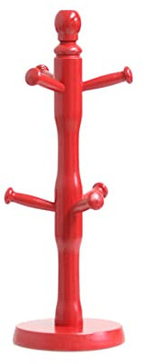 Vsorce4u 1 x 6 Hooks Mug Holder - Red Beech Wood Tea Cups Mugs Rack Holder Organiser, Drainer Storage Rack for Kitchen Storage