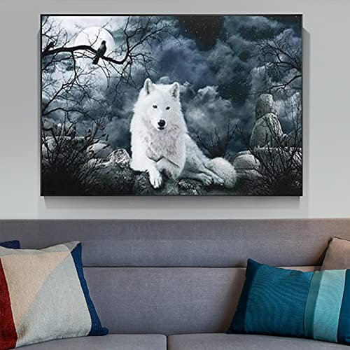 Art animalier moderne peinture loup blanc toile peinture impressions et affiches maison salon décoration murale peinture murale 80x100cm (31x43in) sans cadre