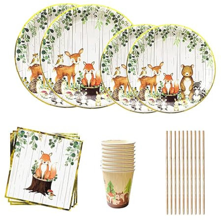 50 Vaisselle Anniversaire,Assiette Anniversaire Jungle Animaux,Tasse,Serviette,Papier Paille,Pour l'Anniversaire Des Enfants, Thème De La Fête d'Anniversaire Jungle,Safari, Zoo (10 Invités)