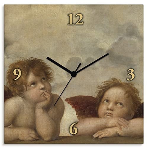 ARTLAND Wanduhr ohne Tickgeräusche Alu Funkuhr 30x30 cm Quadratisch Lautlos Engel Raffael alte MeisterT6PV