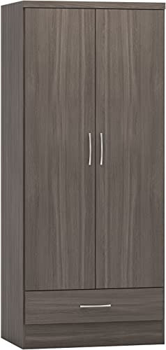 Seconique Nevada 2 Door 1 Drawer Wardrobe in Black Wood Grain