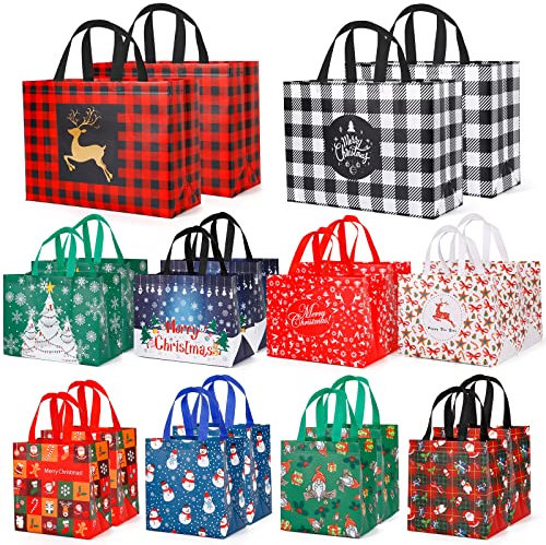 YANGTE Weihnachts-Geschenktüten, verschiedene Größen, wiederverwendbare Tragetaschen mit Griff, inklusive 4 große, 8 mittelgroße und 8 kleinen Vlies-Weihnachtstüten für Weihnachtsgeschenke, 20 Stück
