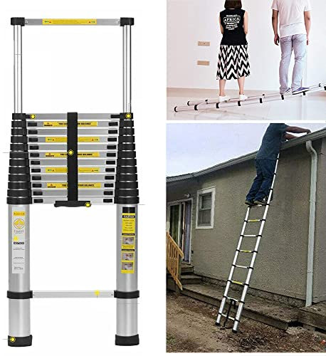 Scala telescopica in alluminio da 5 m, scorrevole, antiscivolo, multiuso, portata 150 kg, EN131