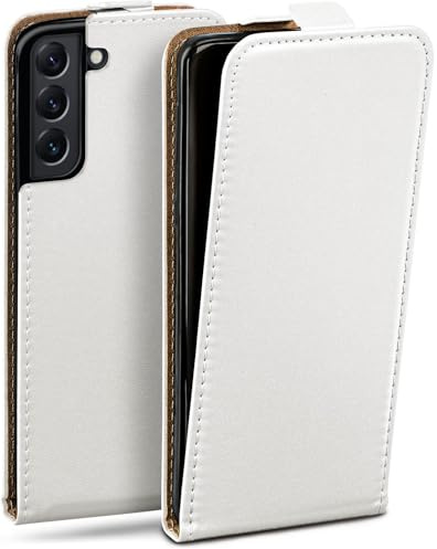 moex Flip Case für Samsung Galaxy S22 Plus Hülle klappbar mit 360 Grad Schutz, Handyhülle mit Displayschutz, PU Leder Handytasche Lederhülle, Flip Case Cover Klapphülle, Weiß