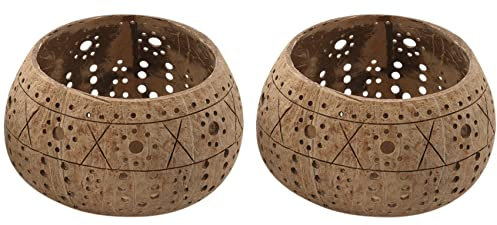 coserori Kerzenhalter Kokosnussschale, handgefertigt, Kerzenhalter Kokosnussschale, für Teelichte, kleine Säulen, Aufbewahrungsschale