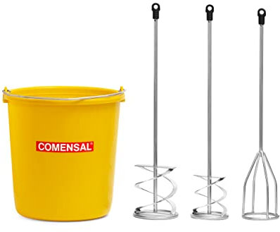 COMENSAL® Mörtelrührer SDS Set - Spiralrührer 100 120 mm - Gipsmischer 100 mm - für Mörser Bohrmaschine - Beton und Mörtelrührer - Rührwerk - Superbaueimer 17l - Made in EU