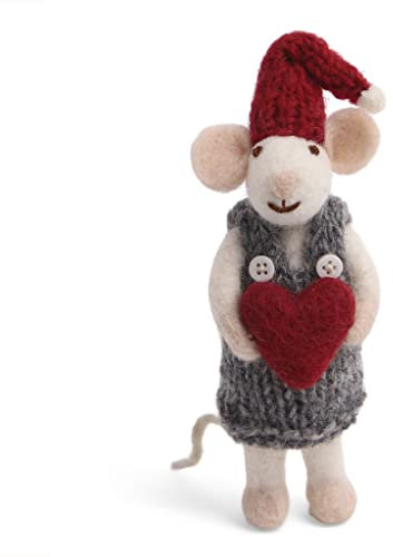 Én Gry & Sif Maus Weihnachtsmaus mit Ornament - Anhänger aus Filz, Weihnachts-Deko - 1 Stück (Weiße Maus Kleid Herz)