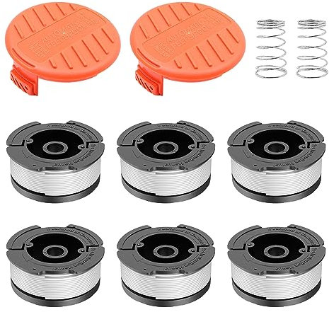 Alnicov Fil de Coupe pour Black + Decker AF-100 30 Pieds/0,065 Pouces Bobine de Rechange Autofeed Weed Eater Coupe-Bordures (6 bobines de Rechange + 2 Capuchons de Coupe + 2 Ressorts)