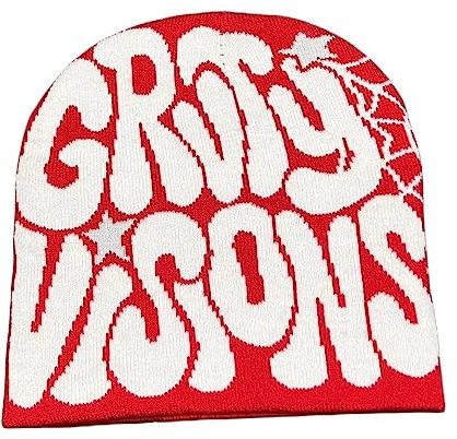 Rvnsu Y2K Beanies Brief Druck Strickmütze Mode Hip Hop Trend Beanie Winter Warme Wollmütze für Frauen Mann Pullover Hut, Rot/Ausflug, einfarbig (Getaway Solids), Einheitsgre