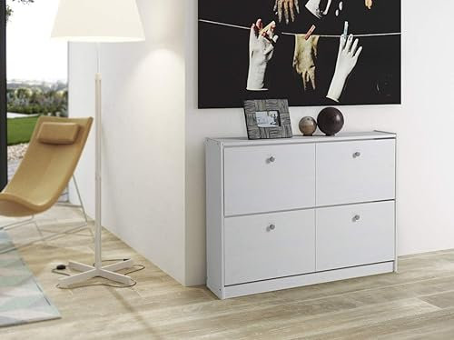 Zapatero de 2 Puertas, Realizado en Madera de Pino,Medidas 80 x 110 x 23 cm (Alto, Ancho,Fondo), Robusto y Duradero, Apto para Entre 18 y 24 Pares de Zapatos. (Blanco Lavado)