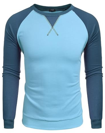 COOFANDY Mens Long Sleeve T Shirt Cotton Baseball T-shirtse Casual Raglan Contrast Shirts Tops Clean Blue XXL