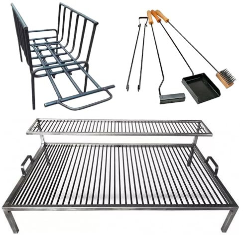 Argentinien-Grill aus Eisen + Feuerschale + Feuerwerkzeuge, BBQ – Parrilla De Hierro Flotante, Emparrillado con manijas, Asado Argentino Sor pampa grill (101,6 x 61 cm)