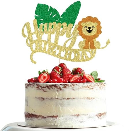 Dxsdgetue Cake Topper Glitter Gold Lion for Birthday, Baby Shower, Jungle Theme Party Cake Decorations, 1 Count