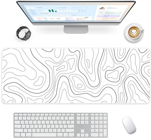 Giecy Gaming Mauspad XXL, Mousepad 900x400mm,Groß Schreibtischunterlage mit Rutschfester Gummibasis,Desk Mat für Tastatur, PC, Laptop(Weiße Linie)