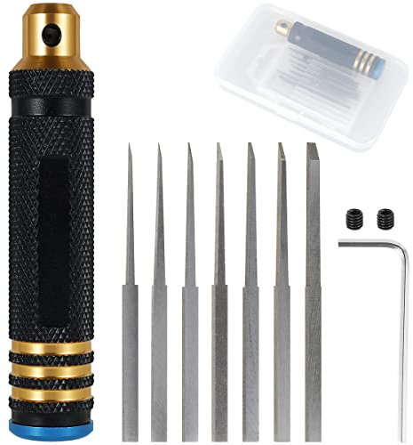 Alongen Model Chisel,Model Scribers Gundam Resin Cutting Tool Craping Line Scraping Tool Chisel with 0.1/0.2/0.4/0.6/0.8/1.0/2.0mm Blades for Carving Engraving Cutting