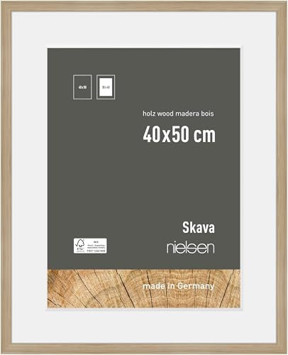nielsen Bilderrahmen mit Passepartout, 40 x 50 cm, Holz, Eiche, Posterrahmen zum Aufhängen im Hoch- & Querformat, Echtglas, Skava