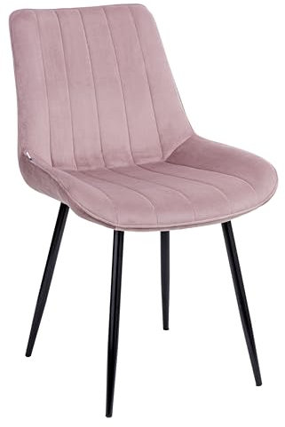 Baroni Home Sedia da Pranzo Moderna con Rivestimento in Velluto e Gambe in Acciaio Nero, Poltrona da Soggiorno, Camera da Letto, Sala da Pranzo, Rosa Cipria, 53x86x44 cm