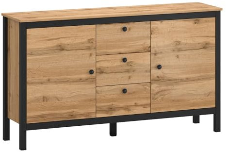 Feldmann Preiswert Wohnen Kommode Sideboard Palmer 152,5x38x88cm Wotan Eiche schwarz