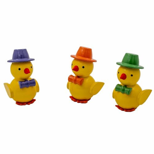 Seiffener Volkskunst Art Design | Osterdeko Osterschmuck aus dem Erzgebirge | Handgefertigte Küken Osterkücken | 3er Set | 5 cm | mit Hut