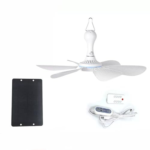 Snaweo Outdoor Solar Ceiling Fan, 5/6/10w Solar Rechargeable Ceiling Fan with Remote Control Cord and Hook, 6 Plug-in Fan Blades, for Chicken Coop, Greenhouse, Shed, Gazebo(6v5w)