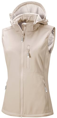 33,000ft Gilet leggero softshell da donna con cappuccio, giacca senza maniche, impermeabile, antivento, in pile, con tasche con zip