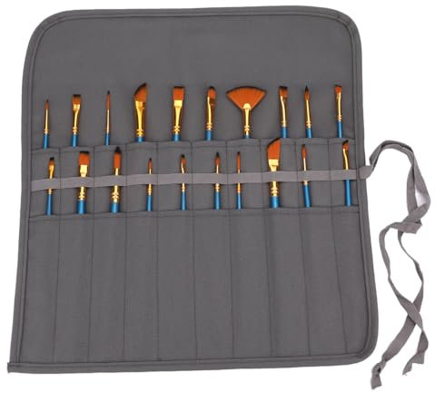 Amoyie Pliable Trousse pour Pinceaux Peinture, Toile Organiseurs pour pinceaux Acrylique, Aquarelle, Gouache et Huile, Gris