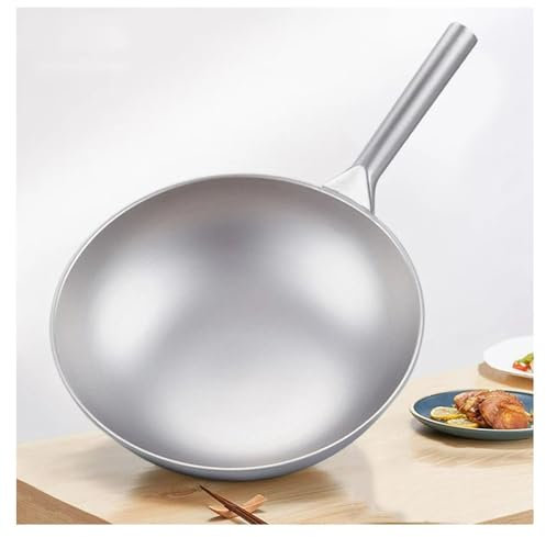 GHFIUR Wok de Titanio Puro, sartén Antiadherente sin Revestimiento, sartén para el hogar, Fondo Redondo, Olla de Titanio, Cocina de Gas, Regalo, 32-38 cm, Plateado (tamaño: 30 cm) (32 cm) (34 cm)